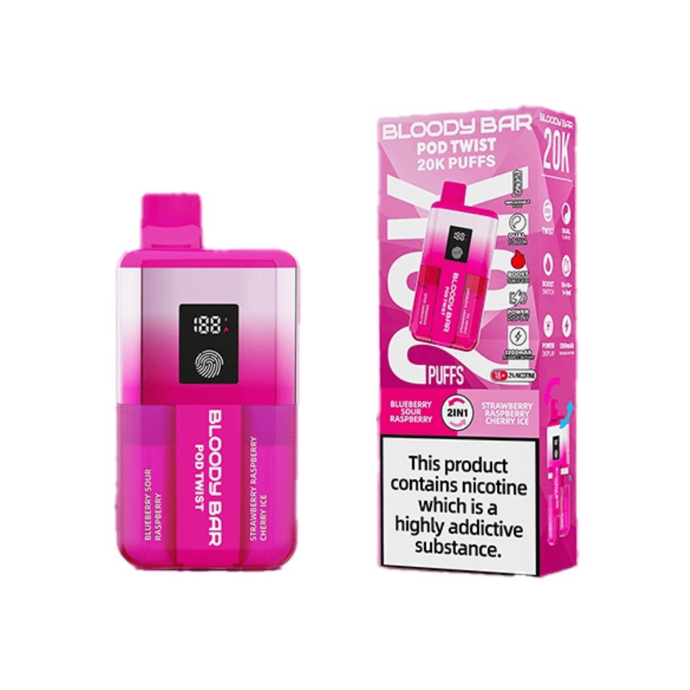 Bloody Bar Pod Twist 20K Prefilled Pod Kit Box of 5 in Blueberry Sour Raspberry & Strawberry Raspberry Cherry Ice