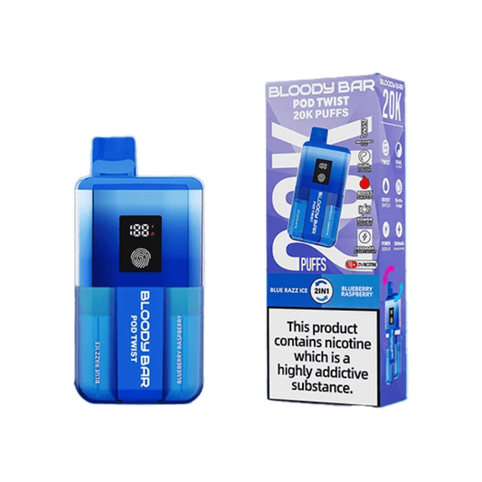 Bloody Bar Pod Twist 20K Prefilled Pod Kit Box of 5 in Blue Razz Ice & Blueberry Raspberry