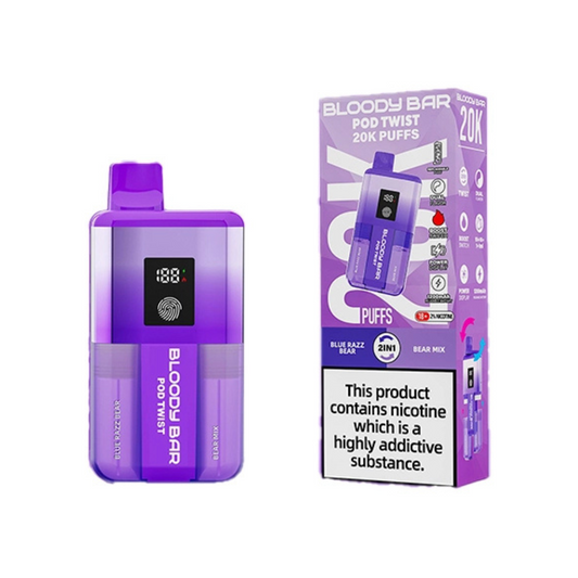 Bloody Bar Pod Twist 20K Prefilled Pod Kit Box of 5 in Blue Razz Bear & Bear Mix