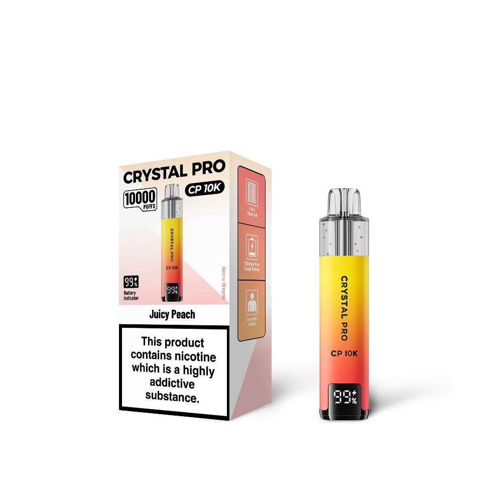 Juicy Peach Flavour of The Crystal Pro 10000 (CP10K) Prefilled Pod Kit - Box of 5 at wholesale