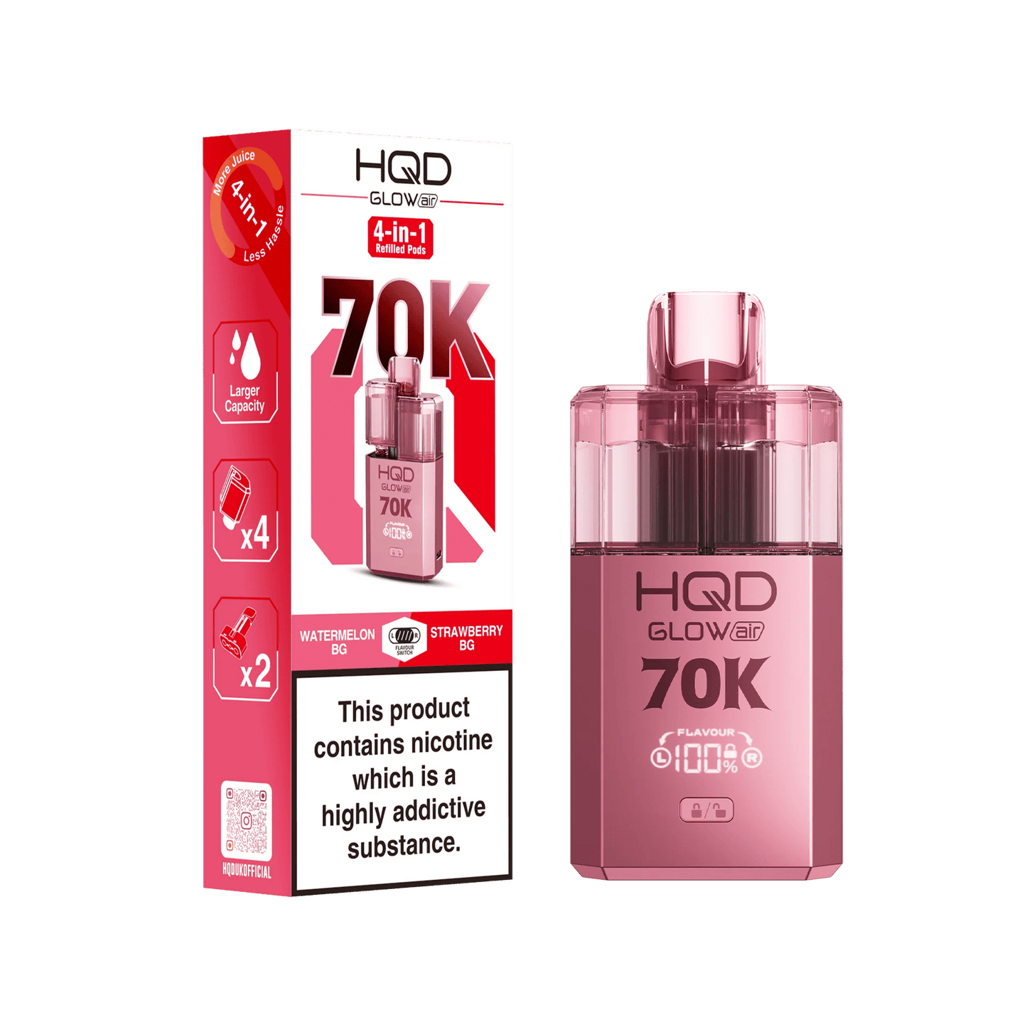 HQD Glow Air 70K Puff Prefilled Pod Vape kit - Box of 5