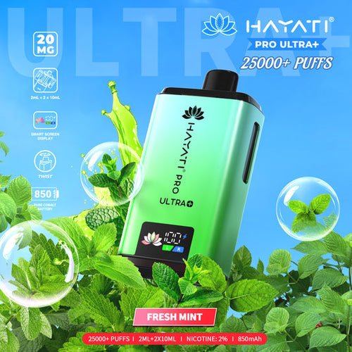 Hayati Pro Ultra Plus 25000 Prefilled Pod Kit Box of 5, Fresh Mint Flavour