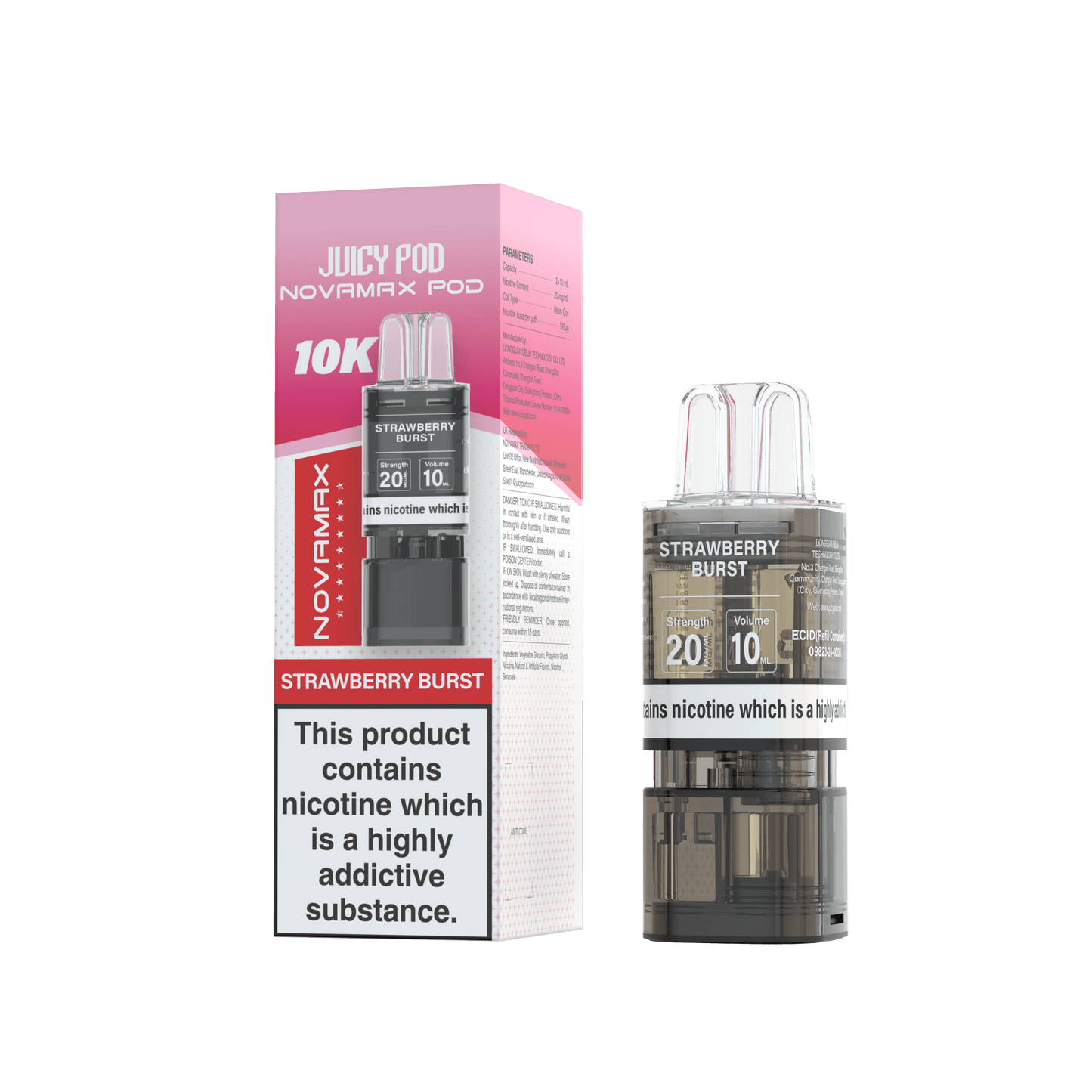 Juicy Pod Novamax 10k Replacement Pods, Strawberry Burst Flavour