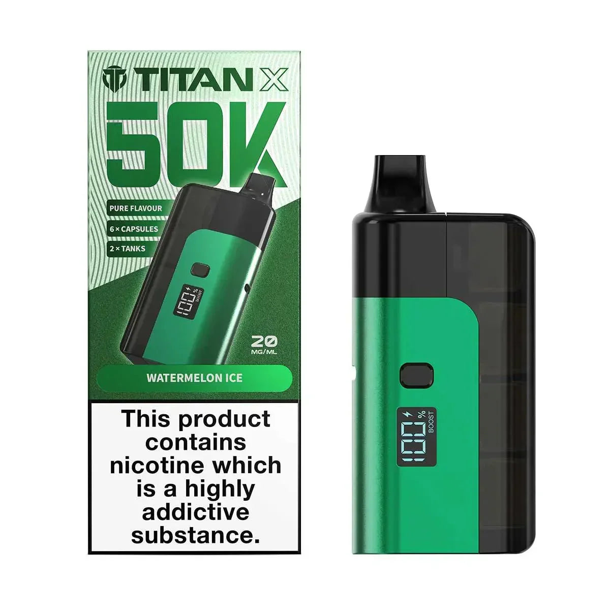 Titan X 50K Prefilled Pod Kit Box of 5, Watermelon Ice Flavour